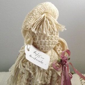 Crocheted Doll with Ribbon and Silk Flowers